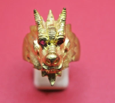 Anillo Cabeza de Dragón Dorado con Piedras Ojos Rojos - Talla 10.5 Punk Rock Joyería Unisex Foto 1 de 4