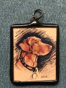 Soldered Pendant Vizsla Dog Mirrored Back Lipstick Check Vtg Jewelry Handmade - Picture 1 of 3