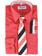 Berlioni Italy Toddlers Kids Boys Long Sleeve Dress Shirt Set With Tie & Hanky