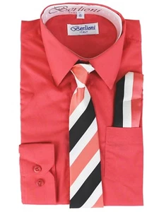 Berlioni Italy Toddlers Kids Boys Long Sleeve Dress Shirt Set With Tie & Hanky - Picture 1 of 27