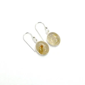 925 SOLID STERLING SILVER GOLDEN RUTILE HOOK EARRING|! g554 - Picture 1 of 4