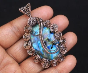 Colgante envolvente de alambre de cobre labradorita flash azul joyería flor rosa N282 - Imagen 1 de 13