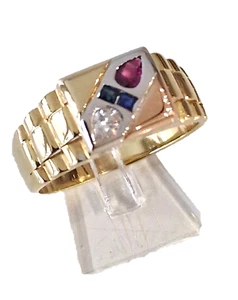 Anello uomo oro massiccio giallo, bianco, rosa, 18 kt Diamante Rubino Zaffiri - Foto 1 di 14