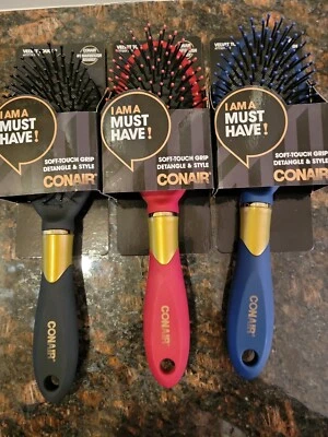 3 (Tres) CEPILLOS PARA EL PELO CONAIR Terciopelo Suave al Tacto Desenredar y Estilo - 3 colores Foto 1 de 4