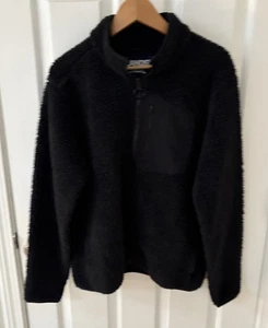 LANDS END Men's Sherpa Fleece Full Zip Jacket Black Medium Outdoor Gorpcore Warm - Picture 1 of 10