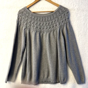 Talbots Women Sweater Gray Knit Long Sleeve Pullover Raised Dot Collar Cotton 3X - Picture 1 of 13
