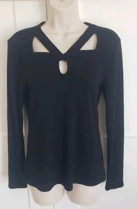 NEU INC INTERNATIONAL CONCEPTS SCHWARZES OBERTEIL MIT GEDREHTEM AUSSCHNITT VORNE MEDIUM - Bild 1 von 7