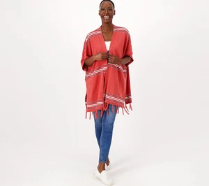 Denim & Co. Canyon Retreat Jacquard Open-Front Ruana w/Tassles Womens A522806 - Picture 1 of 4