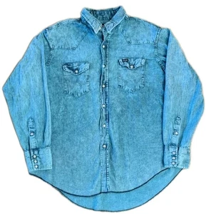 Camisa de Vaquero RARA DE COLECCIÓN Wrangler X-Long Tails Perla Snap Teal Ácido Lavado 17 1/2-35 - Imagen 1 de 14