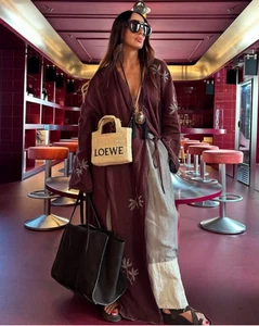 ZARA BNWT 2025. BURGUNDY EMBROIDERED LINEN KIMONO COAT BEADED. 6895/269/681 - Picture 1 of 14