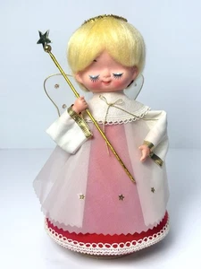 Vintage Japan Musical Christmas Angel Kitschy Holiday Retro Rotating Rubber Face - Picture 1 of 13