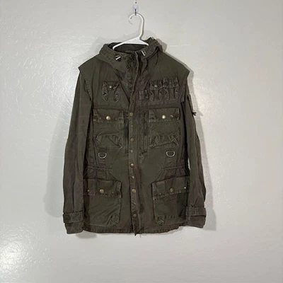 Barbour Jacket Womens 8 Olive Green Hooded Multi Pocket Utility Field Coat - Image 1 of 4