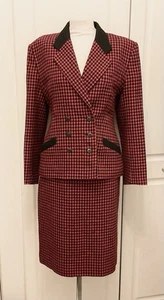 PLANET Red & Black Check Double Breasted Wool Jacket & Skirt Suit Size 12 - Picture 1 of 9