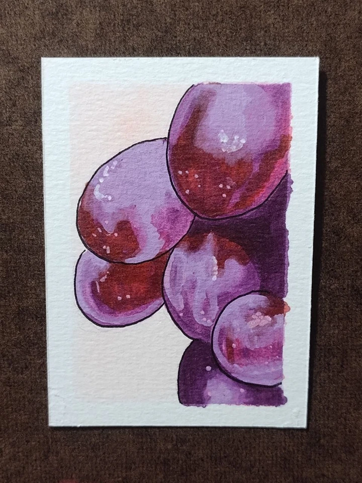 ACEO Original Grapes Mixed Media Painting Art Card - Image 1 of 1