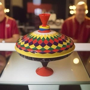 BOLZ/Lena Metal Spinning Top Harlequin Pattern Toy Red Base & Handle Humming. - Picture 1 of 11