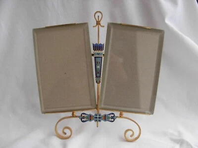 ANTIQUE FRENCH ENAMELED GILT BRONZE BRASS DOUBLE PHOTO FRAME,LATE 19th CENTURY. - Image 1 of 4