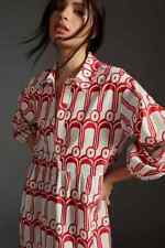 Anthropologie Maeve Bettina Dress Tiered Shirt Buttondown Red Deco Size S NEW