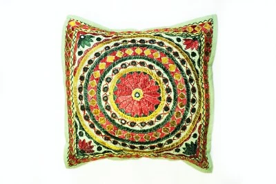 Handmade Kantha 16"  CIRCLE 2 Cushion Cover Indian Cotton Pillow (26) - Image 1 of 3