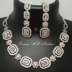 American Diamond Cubic Zirconia Rosegold Necklace Set with Earrings by LC Jewelz - Picture 1 of 8