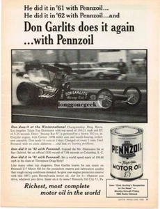 1963 Pennzoil Motor Oil Don Garlits Swamp Rat V Dragster Vintage Ad - Picture 1 of 1