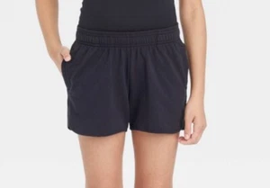 Girls' High-Rise Elastic Drawstring Core Shorts All In Motion Black XL (14) - Picture 1 of 4