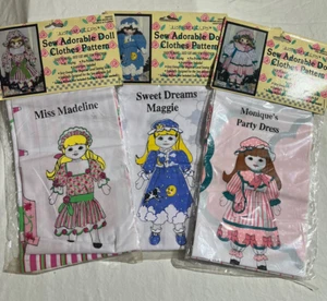 Vintage 1993 Sew Adorable Doll Clothes Patterns Lot Of 3 CUT/SEW Precut NIP - Picture 1 of 8