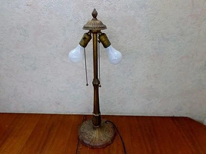 Vintage Tall Ornate 24" Cast Iron Table Two Bulb Chains Table Lamp Works! VgC - Picture 1 of 12