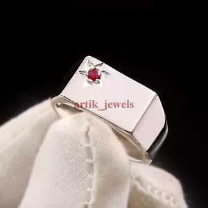 Heated Ruby Gemstone with 925 Sterling Silver Ring for Men's #5822 - Picture 1 of 4