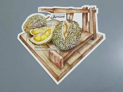 Malaysia 2021 Durian Fruit Spot Varnish die-Cut odd Shape Unique Miniature sheet - Image 1 of 3