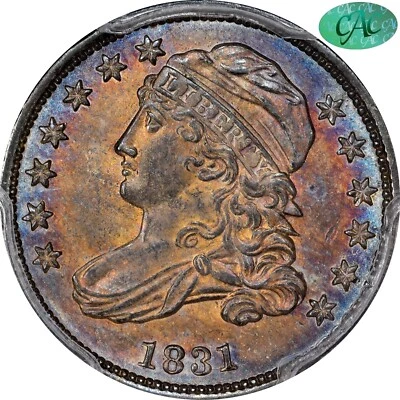 Monster Toned Color 1831 10C MS65 PCGS CAC Capped Bust Dime - Image 1 of 4