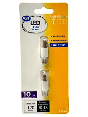 Great Value LED Light Bulb 1.5 Watts 10W Eqv T3 Lamp G4 Base Non-Dim Free Shippi - Image 1 of 2