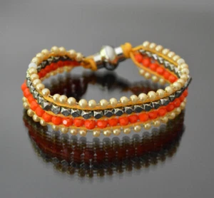 Bracelet IKITA Paris Bangle Boho Hippi Glass Pearls Cuff Magnetic 17 CM - Picture 1 of 4