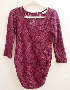Jessica Simpson Maroon Scoop Neck Maternity Floral Blouse 3/4 Sleeve Top size S - Picture 1 of 7
