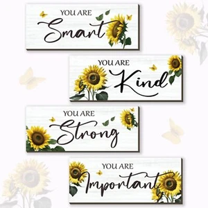 4 Pcs Sunflower Wall Decor Sunflower Bathroom Decor Inspirational Wooden Wall... - Picture 1 of 7