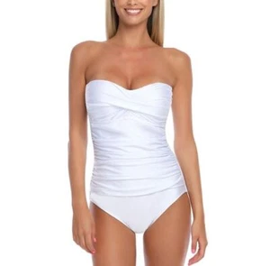 Nuevo con etiquetas Traje de Baño Relleciga Blanco Fruncido Convertible Sin tirantes Una Pieza Talla XL - Imagen 1 de 4