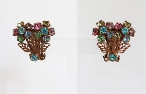 Pendientes Clip Margaritas Vintage Tono Dorado Multicolor Estrás - Imagen 1 de 4