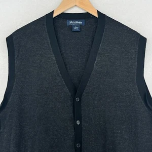 BROOKS BROTHERS Sweater Vest Mens L Extrafine Merino Wool Birdseye Black HK VTG - Picture 1 of 13