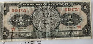 UNO UN PESO MEXICO 1957 MEXICAN BILLS, CALENDARIO D484722 GY - Picture 1 of 4