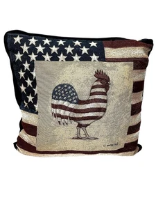 Almohada tapiz de gallo bandera patriótica americana 16"x16" J Wiens Americana - Imagen 1 de 6