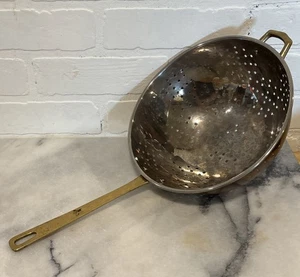 Vintage Stainless Copper Strainer Colander Brass Double Handle Hanging Patina - Picture 1 of 8