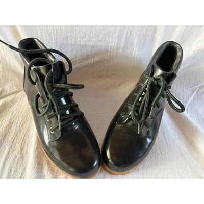 Botas de lluvia de goma vintage Lands’ End para mujer negras con cordones al tobillo talla 8 Foto 1 de 4