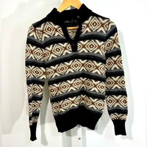 Suéter Vintage Invierno Run Mezcla Lana Patrón Nórdico Azteca Geométrico Talla S - Imagen 1 de 4