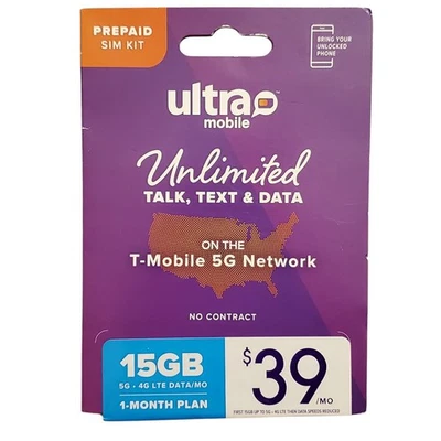 Ultra Mobile 5G 4G LTE 1-Month 15GB Data Plan Prepaid SIM Kit - Image 1 of 4