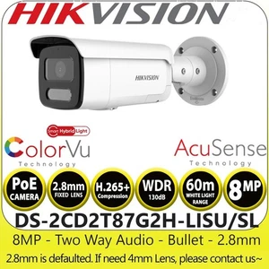 DS-2CD2T87G2H-LISU/SL 8MP Smart-Light 4K ColorVu AcuSense IP Camera 2.8mm 4mm - Picture 1 of 4