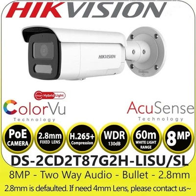 DS-2CD2T87G2H-LISU/SL 8MP Smart-Light 4K ColorVu AcuSense IP Camera 2.8mm 4mm - Image 1 of 4