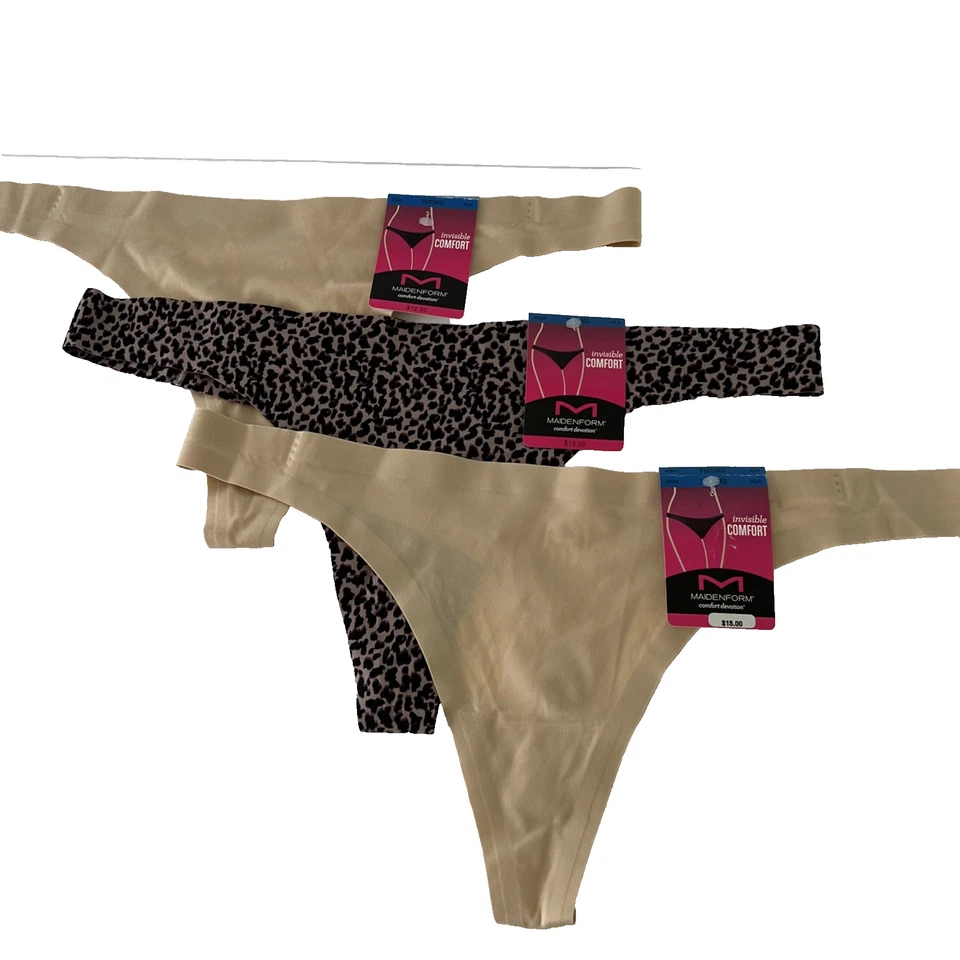 3 Pair Maidenform 40149 Comfort Devotio Thong Pink Polkadot Size Medium /6