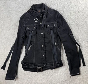 Parasuco Jean Jacket Women M Denim Cult Black Zip Snap Up Moto Retro - Picture 1 of 19