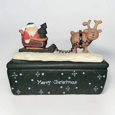 Velas de Navidad (3) Mechas Soporte con Tapa 3D Santa Escena de Nieve Cerámica Verde Nuevo* Foto 1 de 4