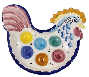 Vietri Italy Rooster Figural Egg Dish Serving Tray Plate Colorful Dip A Mano EUC - Picture 1 of 4