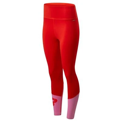New Balance MUJER Color Bloque 7/8 Leggings Rojo Ejercicio Gimnasio Fitness XL - Imagen 1 de 2